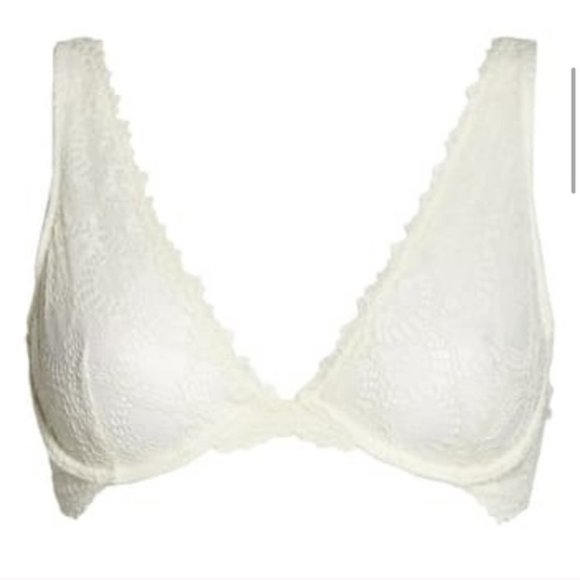 Free People Intimately Lace Underwire Plunge Bra 34A Ivory - Picture 5 of 11